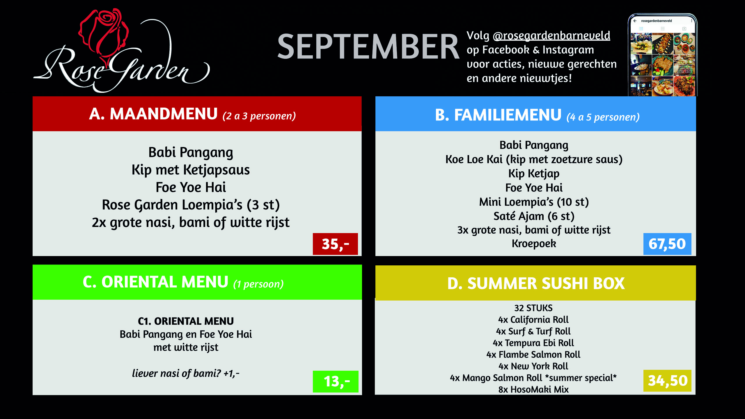 Menukaart Restaurant Rose Garden in Barneveld